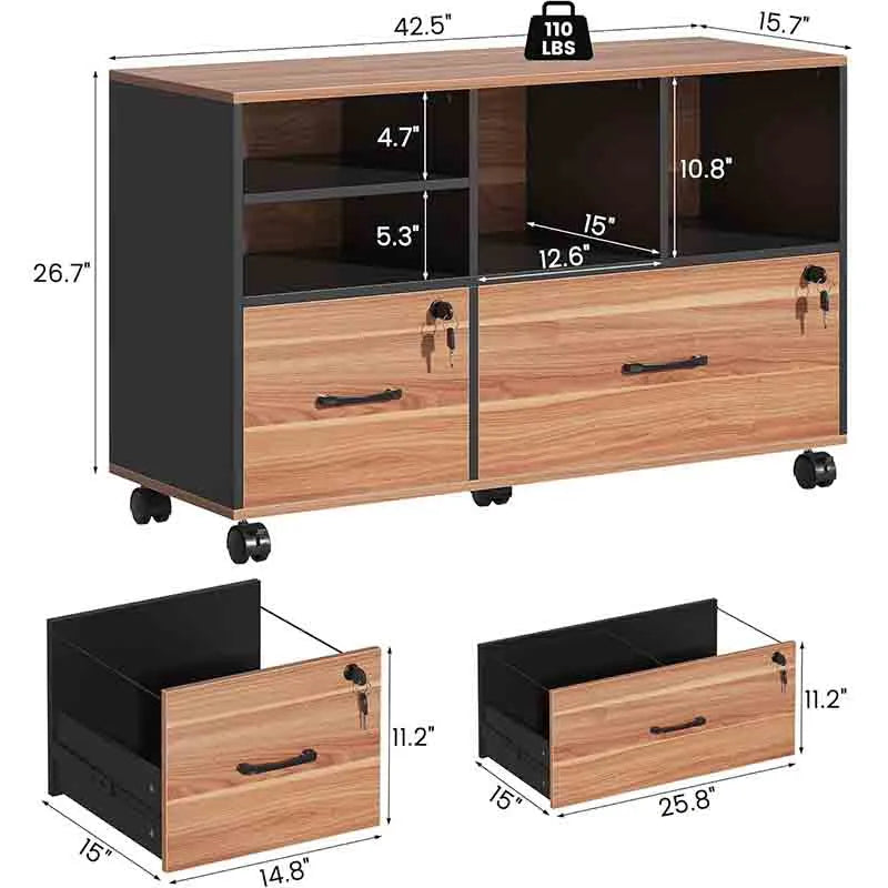 Yoobure Mobile Large Lateral File Cabinet with Lock