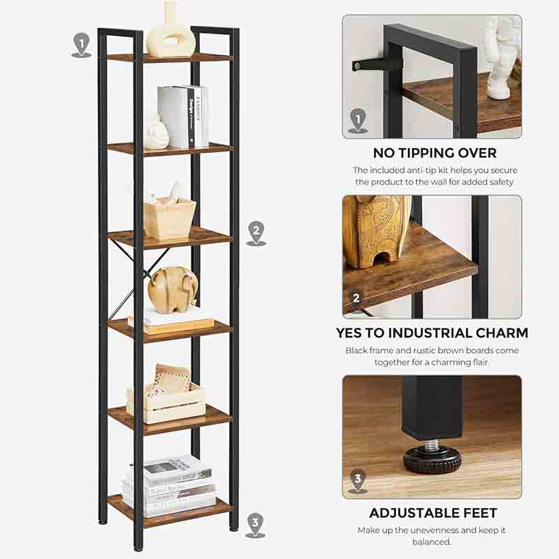 Yoobure 6-Tier Tall Bookshelf with Steel Frame