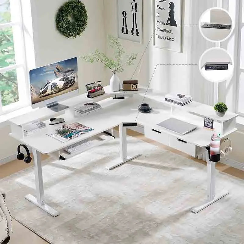 Yoobure White 60 Inches L Shaped Electric Standing Desk