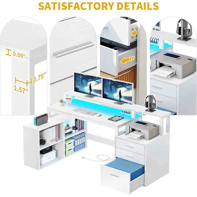 Yoobure L Shaped Desk with Drawers, 65" Computer Desk