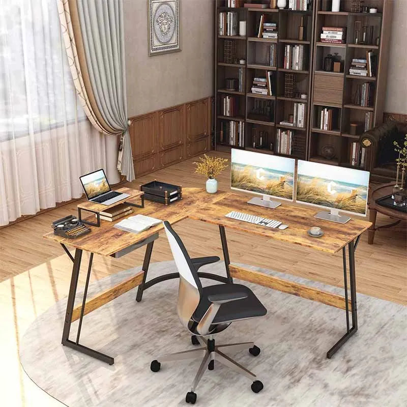 Yoobure 59.1" Home Office Workstation with Small Table, Brown