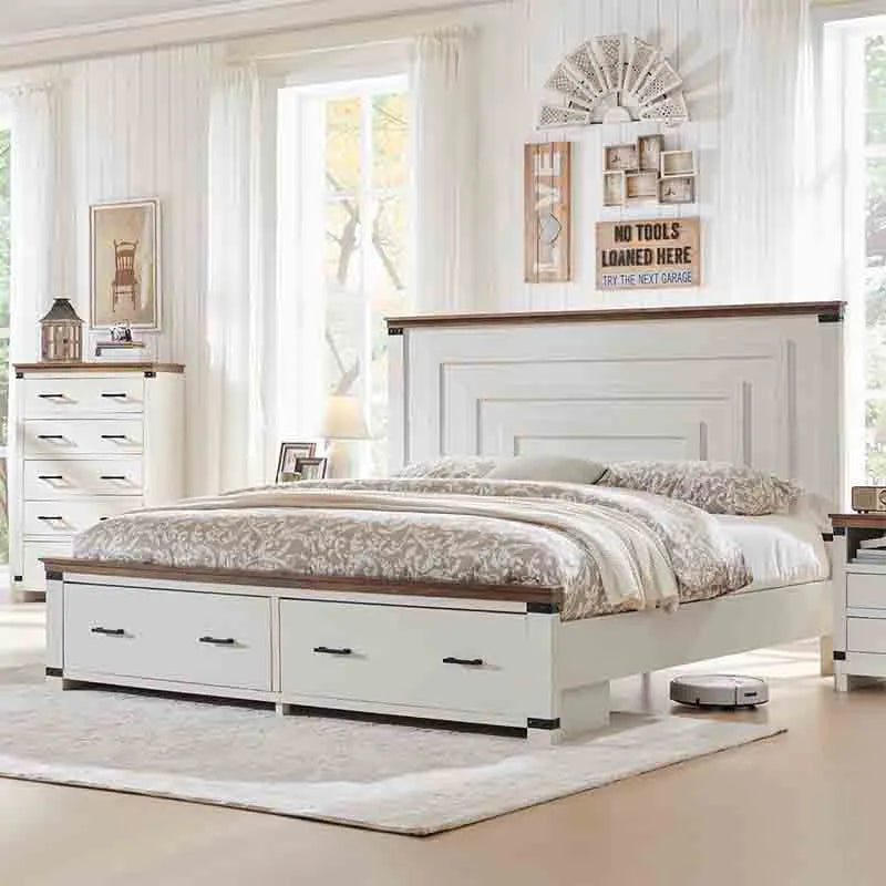 Yoobure Farmhouse Queen Size Bed Frame Geometric Headboard