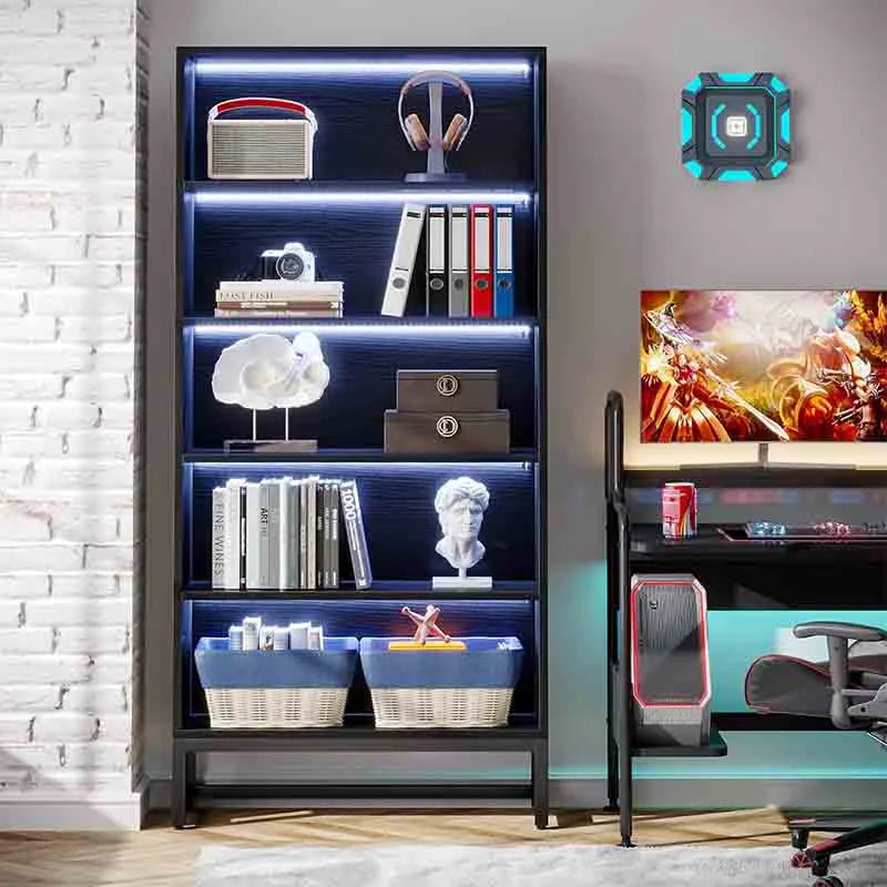 Yoobure Tall Bookcase Bookshelf, Bookcases with LED Lights