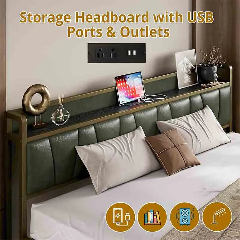 Yoobure King Bed Frame with Storage Headboard, Noise Free