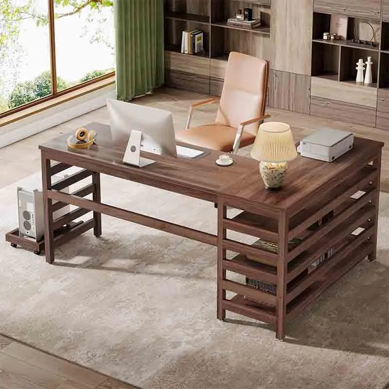 Yoobure All-Wood Corner Home Office Desk with 4-Tier Storage Shelf