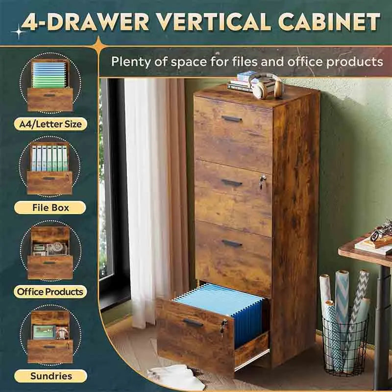Yoobure 4 Drawer File Cabinet with Lock, Filing Cabinet