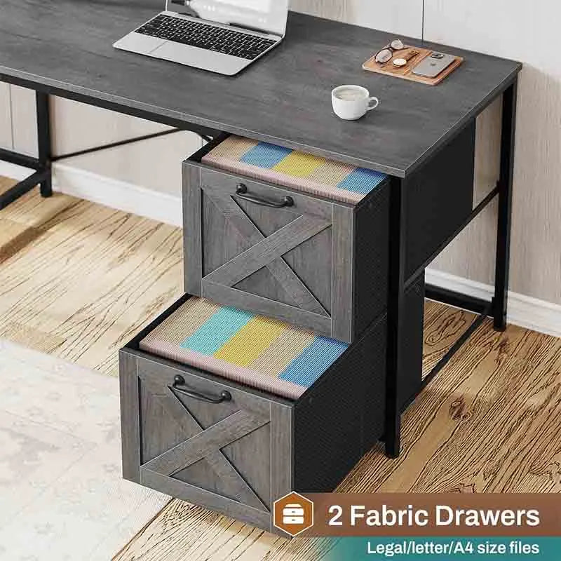 Yoobure Reversible Computer Desk with Fabric Drawers & Hutch