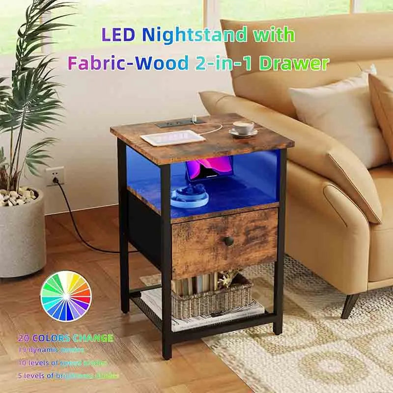 Yoobure LED Nightstands Set of 2 with Charging Station