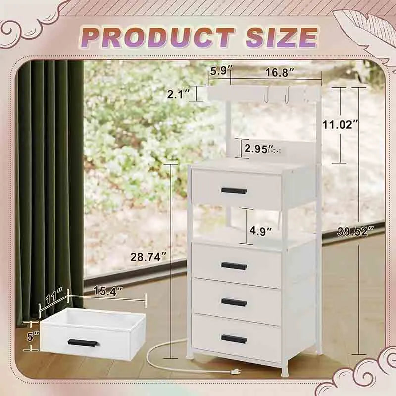 Yoobure 4 Drawer LED Nightstand with Charging Station