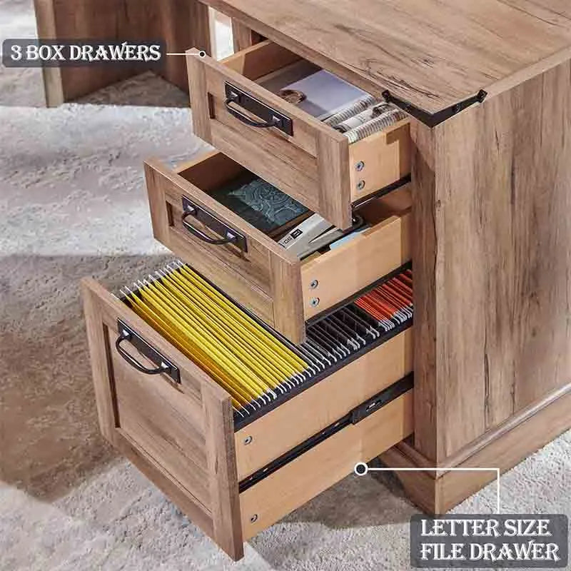 Yoobure 60" L Shaped Executive Desk with Drawers, Natural Oak