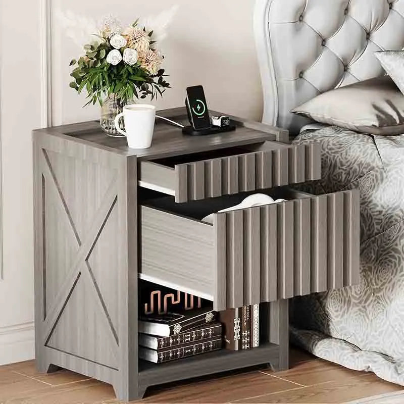 Yoobure Night Stand with Charging Station and 2 Drawers