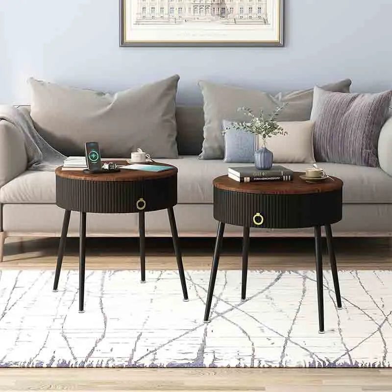 Yoobure Side Tables Set of 2, Round Nightstand with Drawer