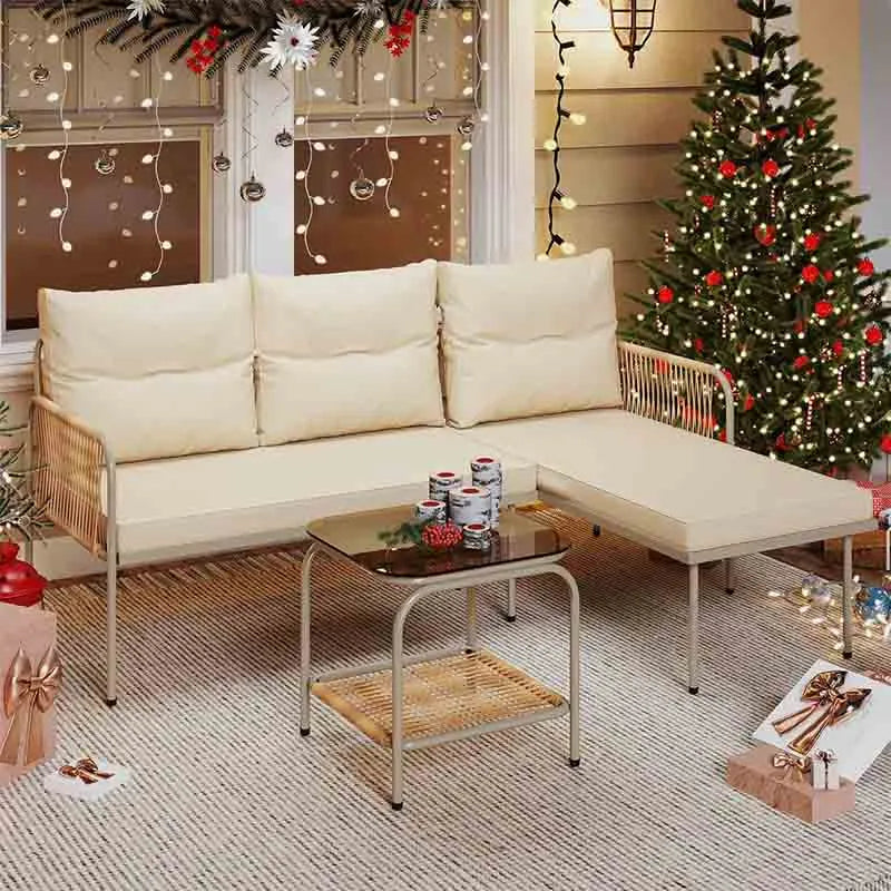 Yoobure 3 Pieces Outdoor Wicker Conversation Set