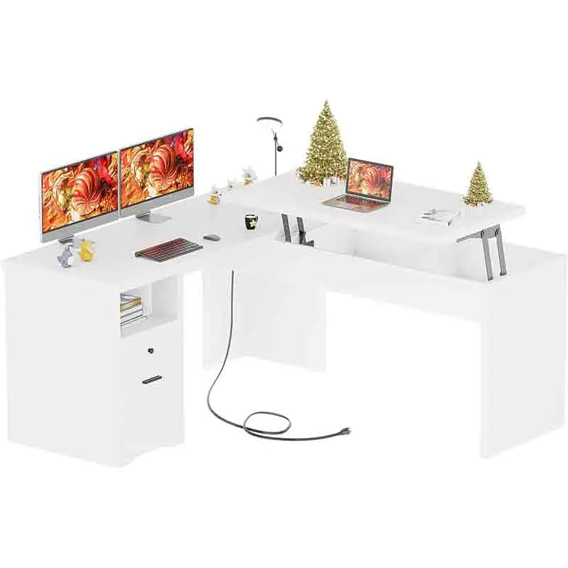 L Shaped Lift Top Office Desk, White