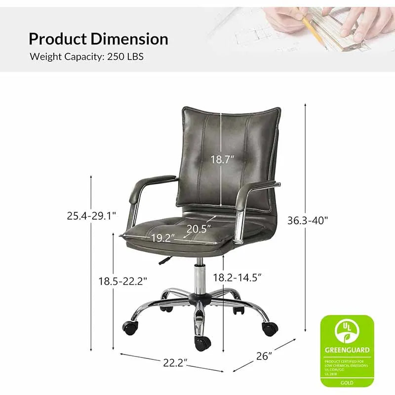 Yoobure Grey Computer Chair with Sliver Legs and Arms