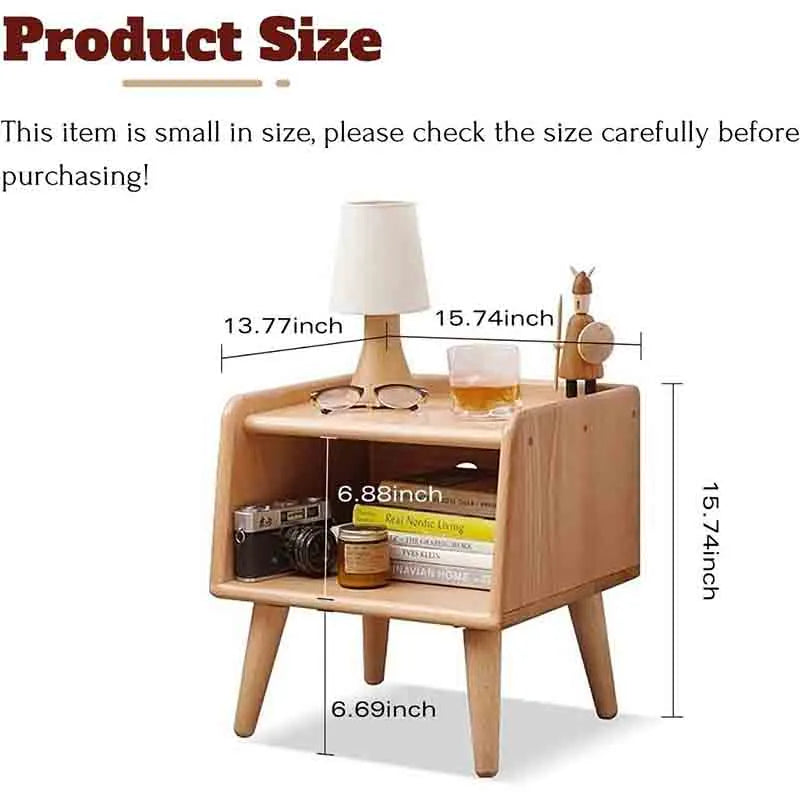 Yoobure Short Nightstand Solid Wood Nightstand with Storage