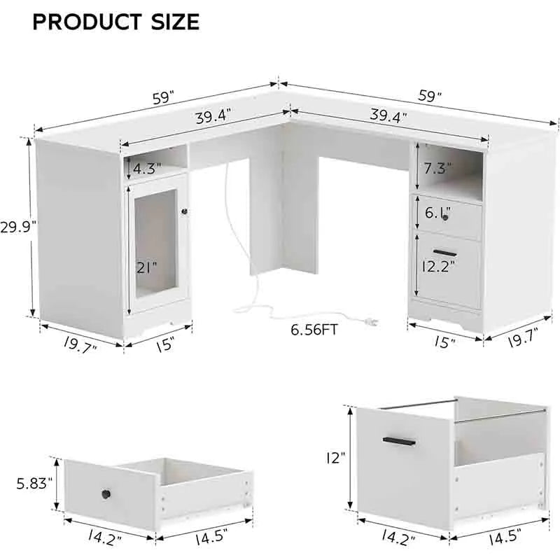 Yoobure 60" L Shaped Desk with File Cabinet, White