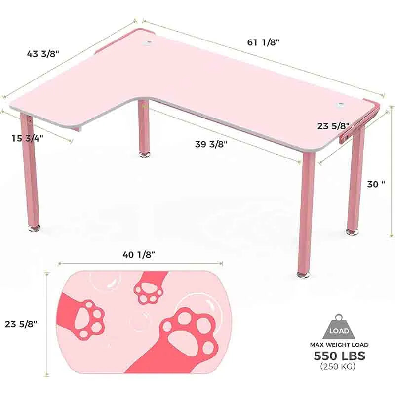 Yoobure 60 Inch Pink Corner L Shaped Computer Desk