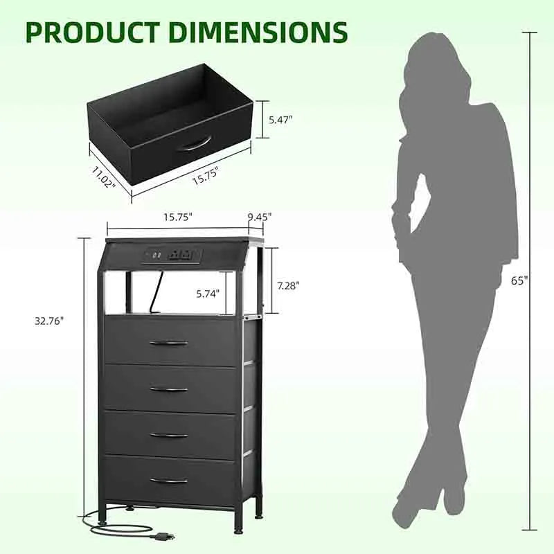 Yoobure Nightstand with Charging Station and 4 Drawers