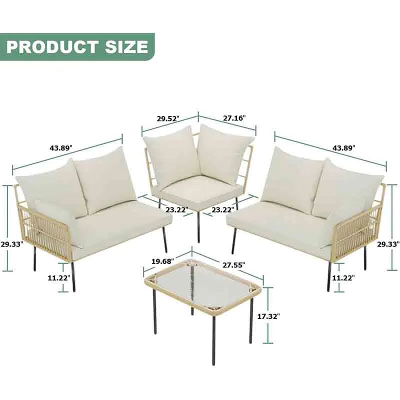 Yoobure 4 Piece Outdoor Patio Furniture Set Patio Couch Set