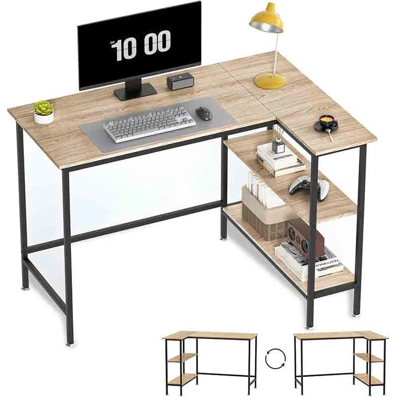 43" L Shaped Desk with Storage Shelves, Ash