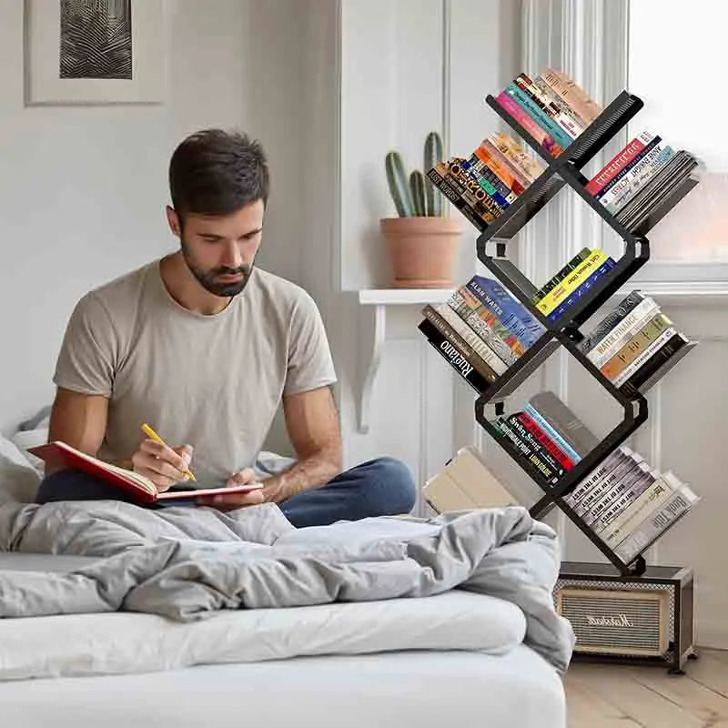 Yoobure Folding Bookshelf,9 Tier Tree Bookshelf with Storage