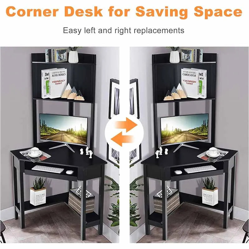 Yoobure Triangle Corner Computer Desk with Keyboard Tray, Black
