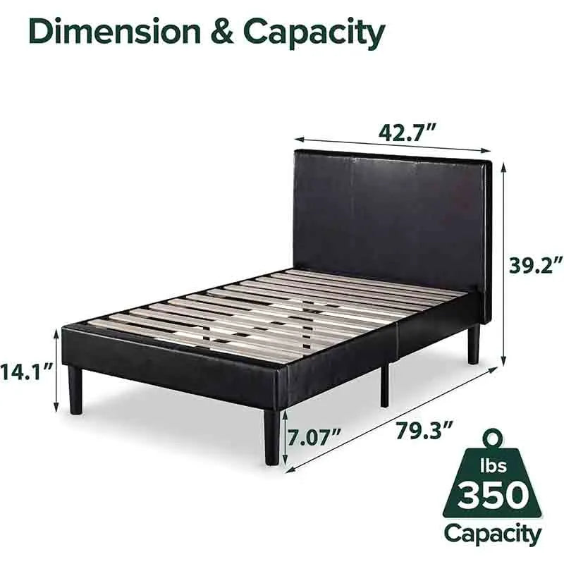 Yoobure Leather Upholstered Platform Bed Frame, Wood Slat