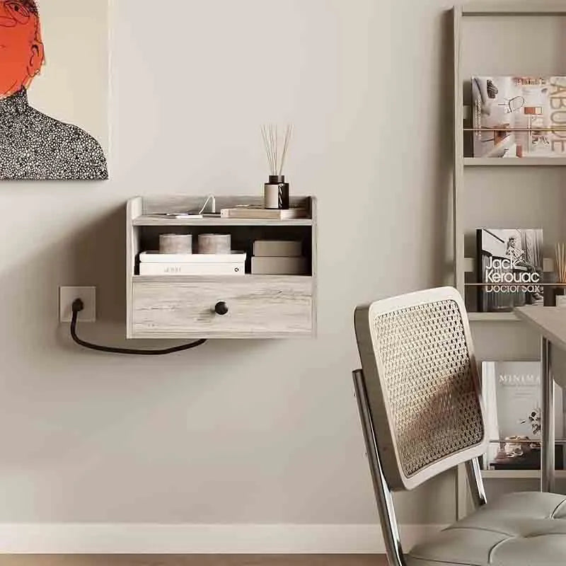 Yoobure Floating Nightstand Set of 2 with Charging Station and Drawer