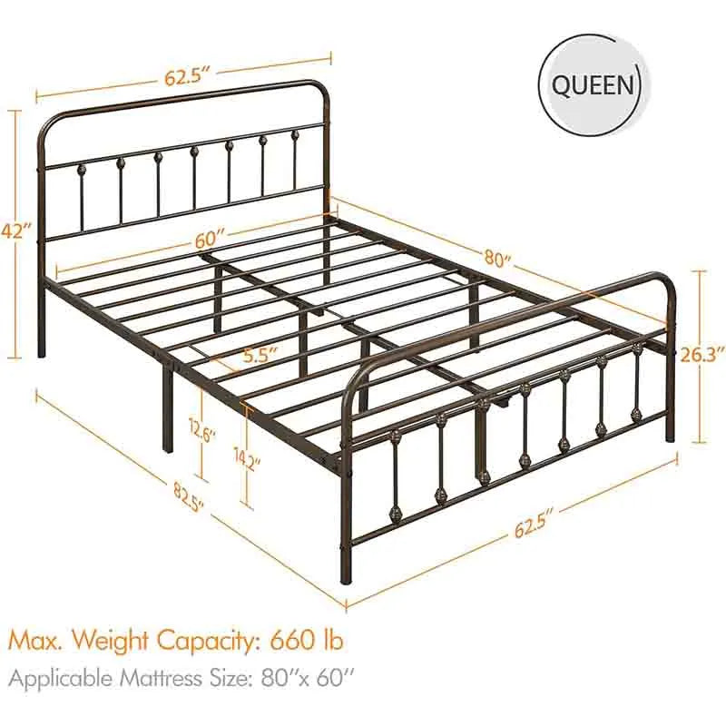 Yoobure Classic Metal Bed Frame with Iron-Art Headboard