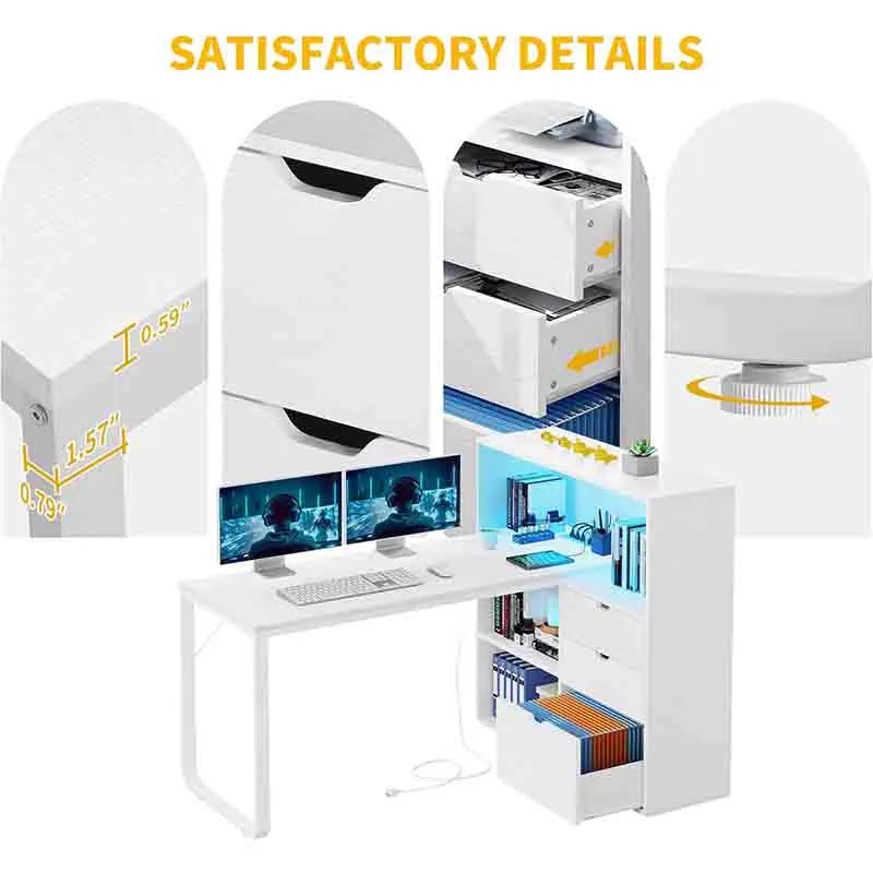 Yoobure 55" Corner Computer Desk with Bookshelf & Power Outlets