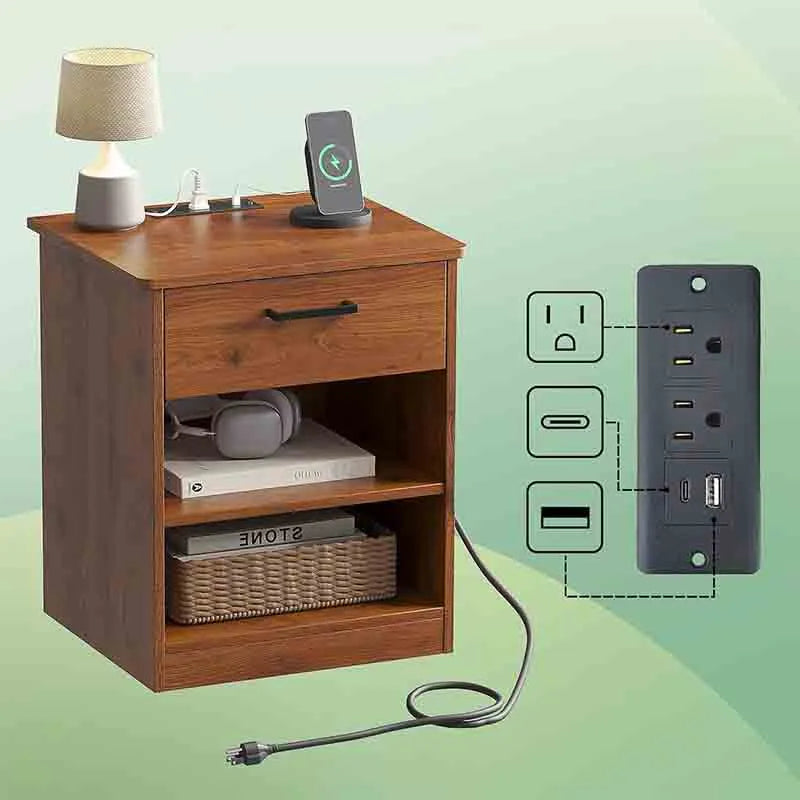 Yoobure Side Table with Fast Charging Station Bedside Table