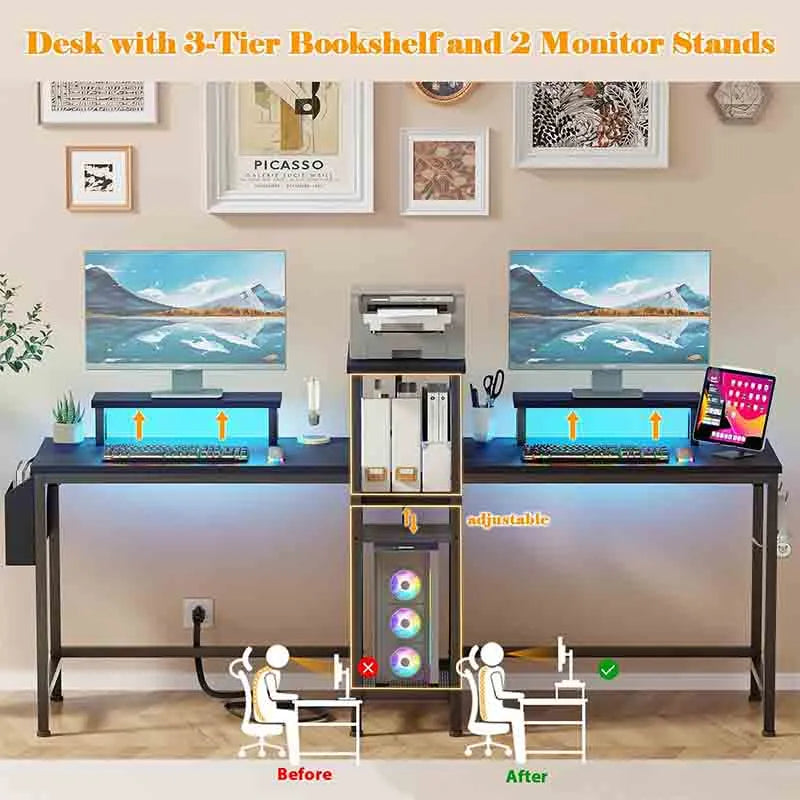 Yoobure 2 Person Gaming Desk with LED Lights Computer Desk