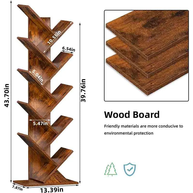 Yoobure 10 Tier Tree Book Shelf, Floor Standing Bookshelf