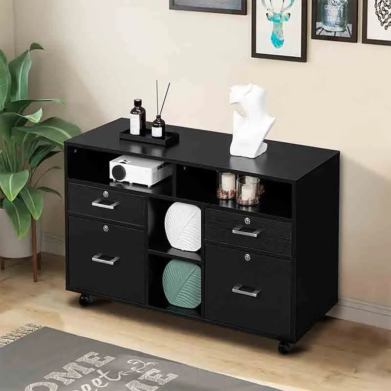 Yoobure Wood Mobile File Cabinet with 4 Drawers and Shelves