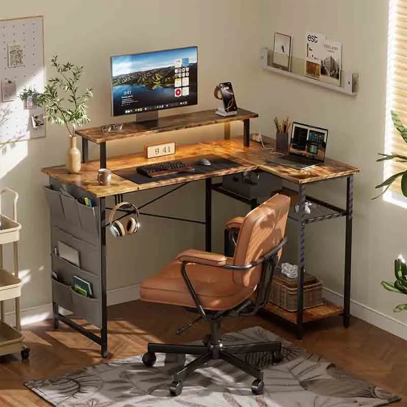 Yoobure 43 Inch Computer Desk with Monitor Stand, Rustic Brown
