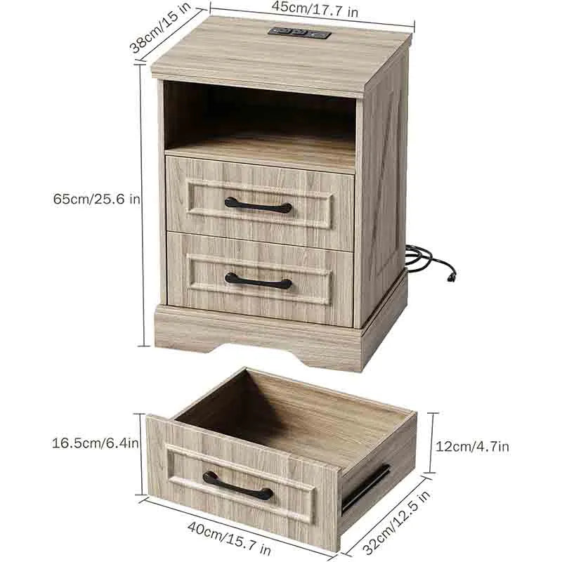 Yoobure Farmhouse Nightstand with Charging Station Wood