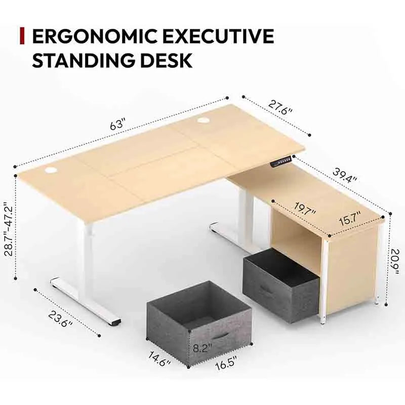 Yoobure L Shaped Standing Desk with 2-Drawer File Cabinet