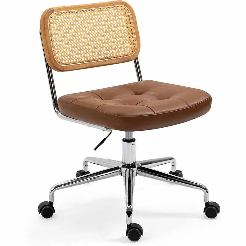 Armless Home Office Desk Chair with Wheels, Brown