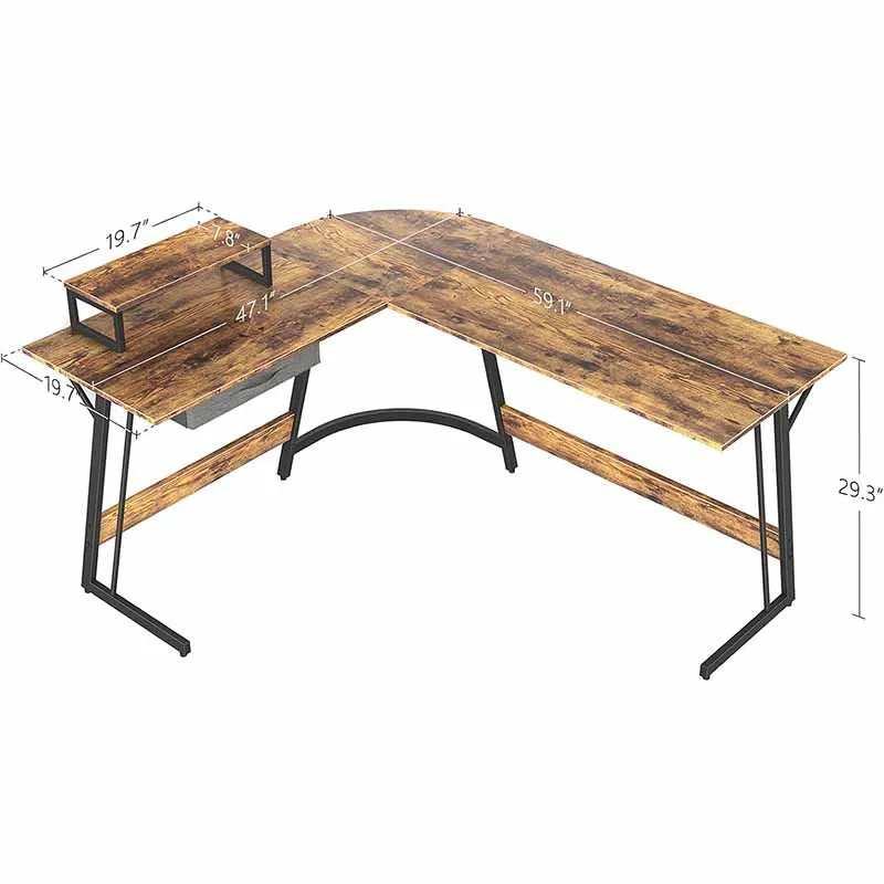 Yoobure 59.1" Home Office Workstation with Small Table, Brown