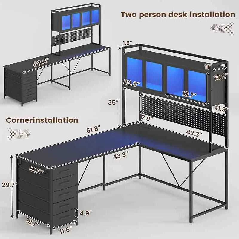 Yoobure L Shaped Gaming Desk with Drawers