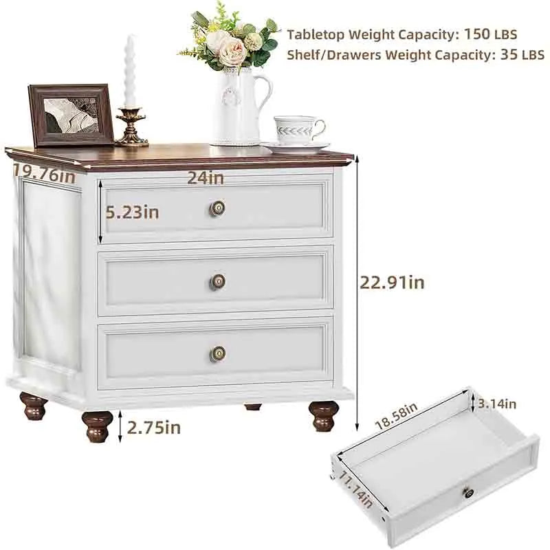 Yoobure 24" Wide Farmhouse Night Stand,Large End Table