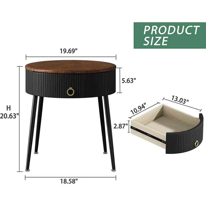 Yoobure Side Tables Set of 2, Round Nightstand with Drawer