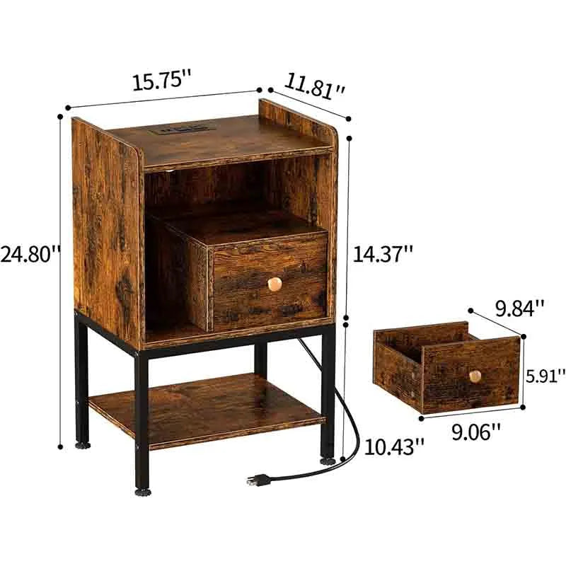 Yoobure Nightstand with Charging Station and Storage Drawer