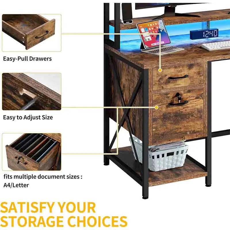 Yoobure 59.1" Office Desk with Power Outlets & LED Lights