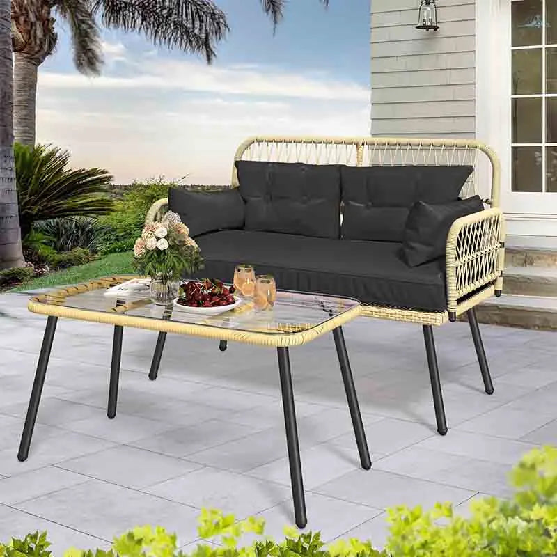 Yoobure 2-Piece Patio Furniture Wicker Outdoor Loveseat