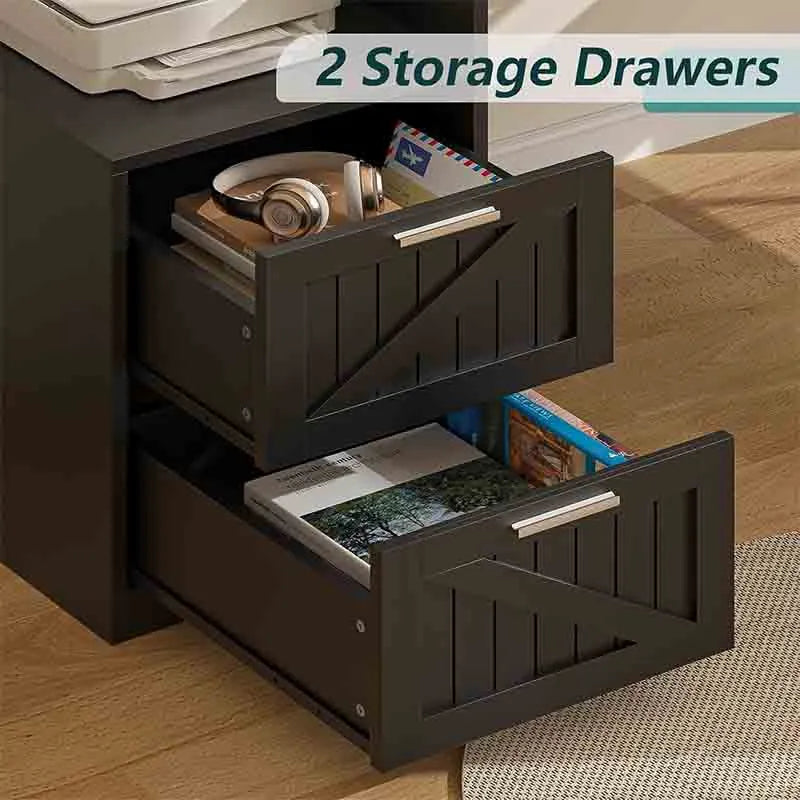 Yoobure 63" Farmhouse L Shaped Desk with Drawers & Shelf