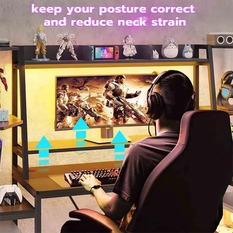 Yoobure Gaming Desk with LED Lights and Hutch