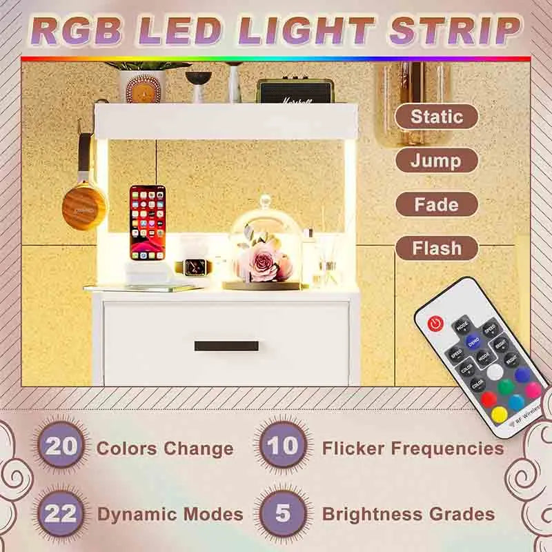 Yoobure 4 Drawer LED Nightstand with Charging Station