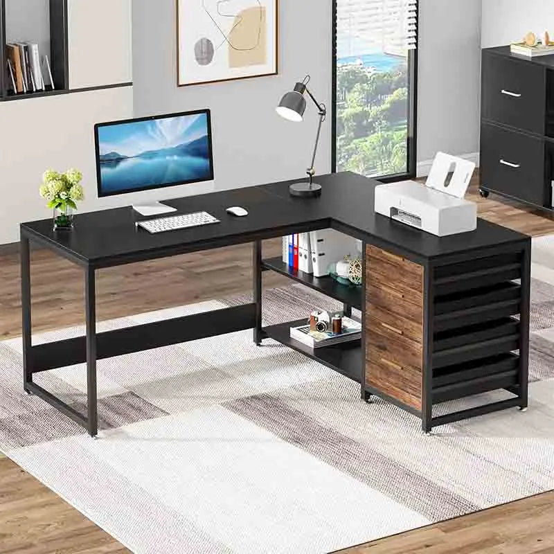 Yoobure 59 inch Reversible Corner Desk with Shelves, Black